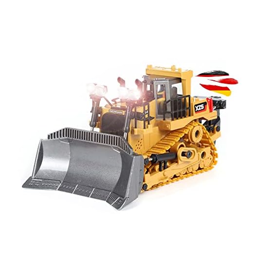 RC Radiostyrd 9 kanals bulldozer med kontrollerbar spade, byggarbetsplatsfordon med ljud och LED, planeringsbatteri inkl. batteri och 2,4 GHz fjärrkontroll, modellbyggnadsskala 1:24, komplett set, RTD