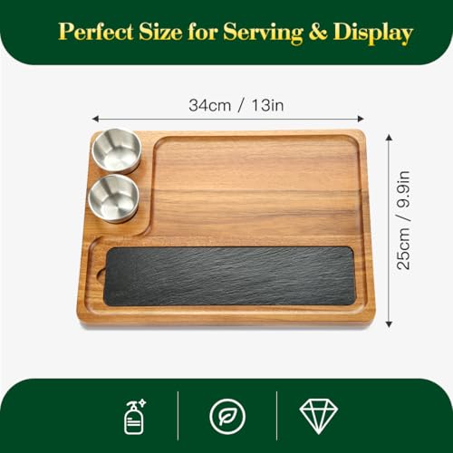 Tabla de cortar y servir de madera acacia con pizarra natural miniatura 6