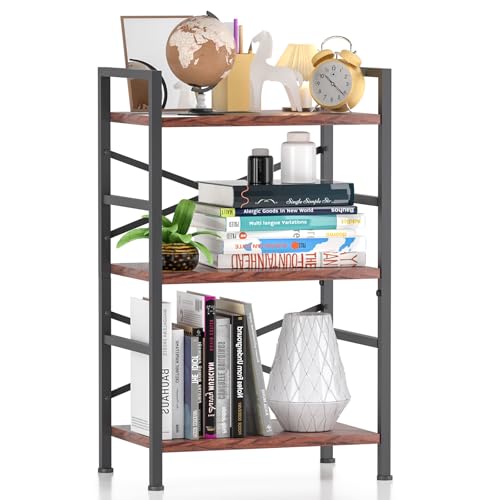 Orchidleaf 3-Tier Small Bookshelf Vintage Industrial Bookcase for Office and Home,Sturdy Metal Frame with MDF Panels,Easy Assembly,27.56