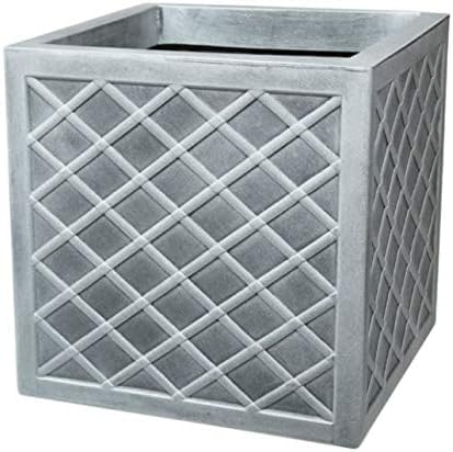 Image of Bowers Bargains Lazio Square Planter, Pewter, 31cm, Lattice Design (31CM)