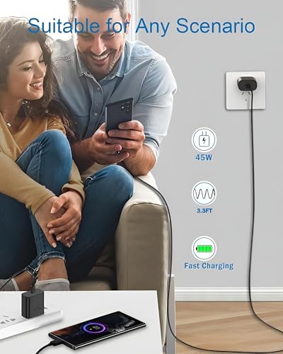 Image of 45W Type C Super Fast Samsung Charger Adapter with USB C to C 100 Cm Cable for Galaxy S25|S24|S23|S22|S21|Ultra|Plus|Fe, Tab S10|S9|A9|A9+|5G|+|Mobile Phone Support 45 watt Typec Quick Charge, Black