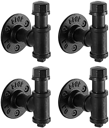 KES Industrial Pipe Black Towel Hook, Bathroom Coat Hook Wall Mounted, Robe Hook Heavy Duty for Hanging Coat Iron 4 Pack, BRH500-BK-P4