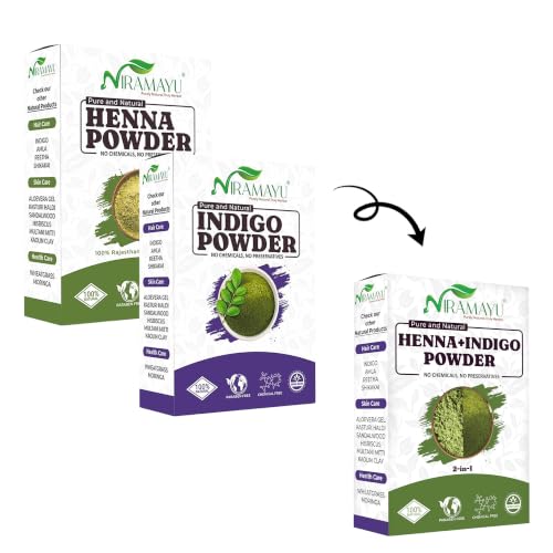 Image of Henna and Indigo Powder Combo for Black Hair 200g | Natural Herbal Hair Colour Powder | Chemical Free Ammonia Free Grey Hair Coverage Plant-Based Hair Dye - 100g Each (Pack of 2)
