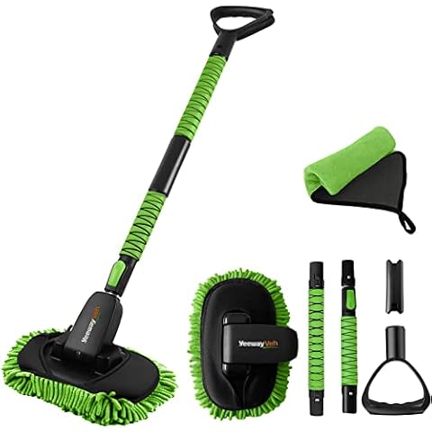 YeewayVeh Car Wash Brush Mop with Long Handle, 55" Extendable Car Wash Brush with D-Grip, Scratch-Free Soft Microfiber Car Wash Mop, Detachable Car Washing Brush for Truck SUV, Green Cover