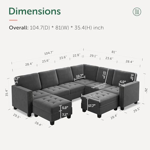 image for HONBAY Velvet Modular Sectional Sofa, L Shaped Sofa Couch with Storage