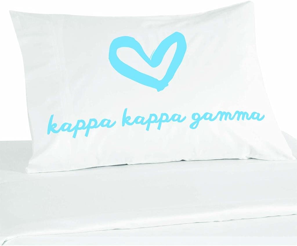 sockprints Kappa Kappa Gamma Pillowcase - Sorority Name with Heart Design Pillow Covers. 100% Cotton Standard Size 20x30 Inches Pillow Case with 220 Thread Count