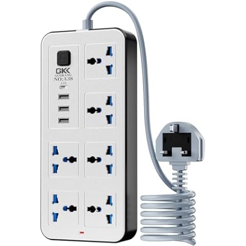UK Power Strip outlets socket 6 AC Plug Outlets Extender switch and 3 USB & 1 type-c Charging Ports, 2500W/10A,5.9Ft Plug Heavy Duty Extension Cord Cover
