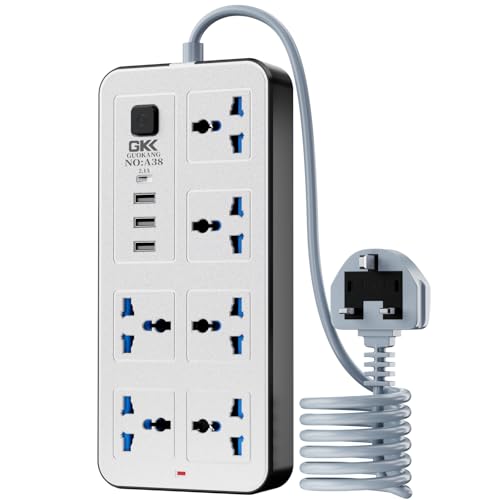 UK Power Strip outlets socket 6 AC Plug Outlets Extender switch and 3 USB & 1 type-c Charging Ports, 2500W/10A,5.9Ft Plug Heavy Duty Extension Cord for Home, Office (White)