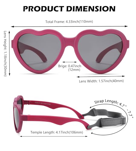 Image of Flexible Heart Shaped Baby Polarized Sunglasses with Strap Adjustable Toddler & Infant Age 0-24 Months