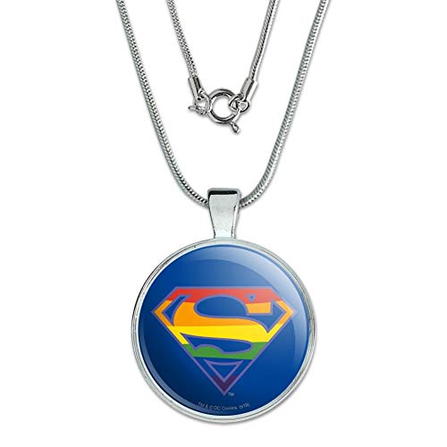 GRAPHICS & MORE Superman Rainbow Shield Logo 1" Pendant with Sterling Silver Plated Chain