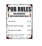 Ecool Pub Rules For Responing Woman Girlfriend Callas Funny Pub Man Cave, Retro Shabby Chic Vintage Style Bild Metall Wandschild (280 mm x 200 mm)