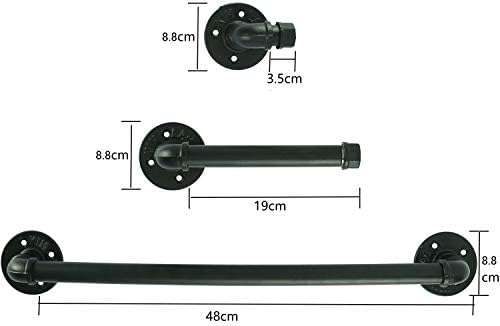 DasMorine 3 Piece Industrial Pipe Bathroom Hardware Fixture Set includes Robe Hook, 46cm Towel Bar and Toilet Paper Holder , Heavy Duty DIY Style Modern Chic Electroplated Black Finish