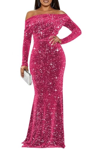 KJHUTAY Sequin Off The Shoulder Prom Dress for Teens Maxi