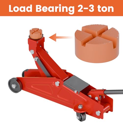 Image of Mapleza Round Floor Jack Rubber Pad | 2PCS anti-slip X-groove jack pads, guard car pinch weld frames, universal for car & trailer jacks, 3.9x3.9x1.8in