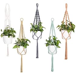 Maceteros Balcon Baratos Navaris Macramé Colgante para macetas - 5X Colgador Tejido para macetero con Plantas - Accesorios Colgantes Decorativos para salón jardín Cocina