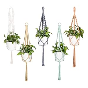 Navaris set van 5 plantenhangers – 5x macramé plantenhouder van katoen – Lengte circa 100 cm – Voor binnen of buiten