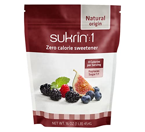 Sukrin:1 - All Natural 1:1 Sugar Substitute with Erythritol and Stevia, Zero Calorie Sweetener for Keto and Low Carb Diets, Gluten Free, Vegan, Baking, Non GMO, 1 LB