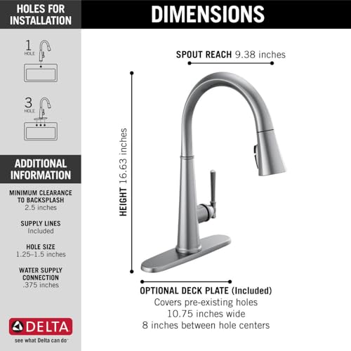 Image of Delta Faucet Emmeline Brushed Nickel Kitchen Faucet, Kitchen Faucets with Pull Down Sprayer, Kitchen Sink Faucet, Magnetic Docking Spray Head, Lumicoat Arctic Stainless 9182-AR-PR-DST