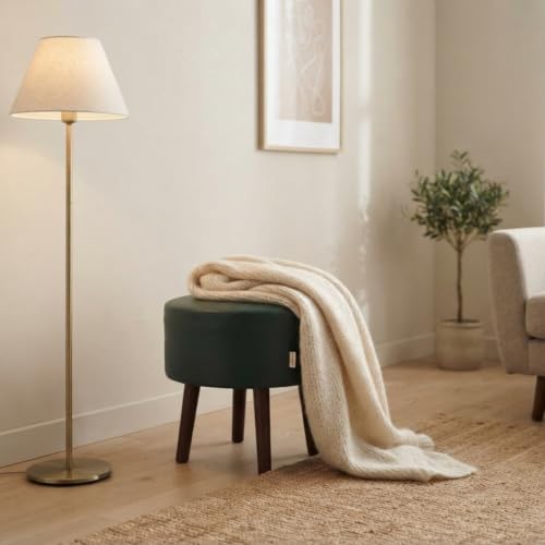 Image of Stool Ottoman Pouffes for Living Room, Kitchen, Home, Office Furniture with Soft Cotton Cushion Mudda Footrest Stool for Chair Sofa Bed Dressing, Green Leather (17 Inch Pack of 1)