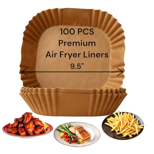 100 Air Fryer Liners - 8" x 8" Non-Stick Parchment Liners and Baking Paper Inserts for 5-8 Quart Air Fryers and 9" Square Pans and Casserole Dishes. from KOOL-EEZ Kitchen