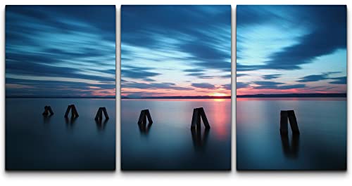 wall26 Canvas Print Wall Art Set Wooden Beams in Ocean