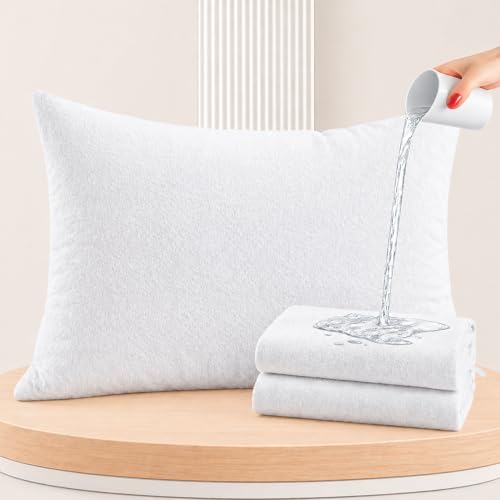 Image of SITTELLA Waterproof Pillow Protector 28x18 Inches 200 GSM with Zipper (Pack of 2) - Soft Cotton Pillow Cover, Dust Mite Proof & Anti-Allergic Pillow Protector Cover (White)