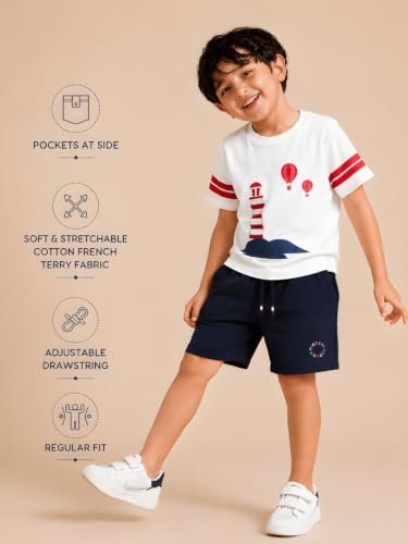 Image of Pilolo Kids Soft Cotton Terry Lycra Adjustable Drawstring Pocket Shorts for Boys