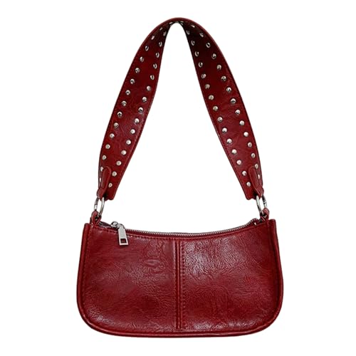 Sac clouté pour femme en cuir PU rouge à bandoulière avec fermeture éclair 9x3x5 pouces