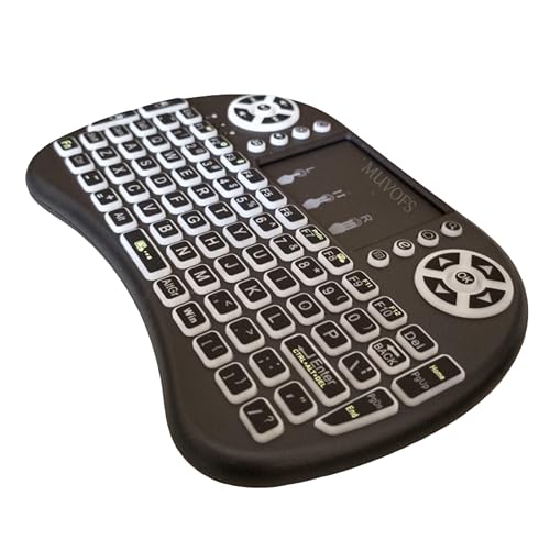 Muvofs MFS1670 Mini Wireless Keyboard with Touchpad, 2.4G & Bluetooth Backlit Portable Keyboard with Rechargeable Battery, Multi-Color LED, Multimedia Remote Control, Black MFSBTKB
