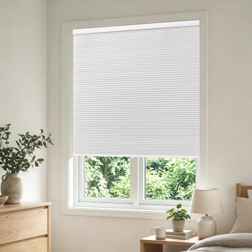 Allesin Cordless Blackout Cellular Shades, Honeycomb Blinds for Windows, Thermal Insulated & Noise Dampening, Room Darkening Window Coverings for Bedroom & Nursery, White, 46" W x 38" H