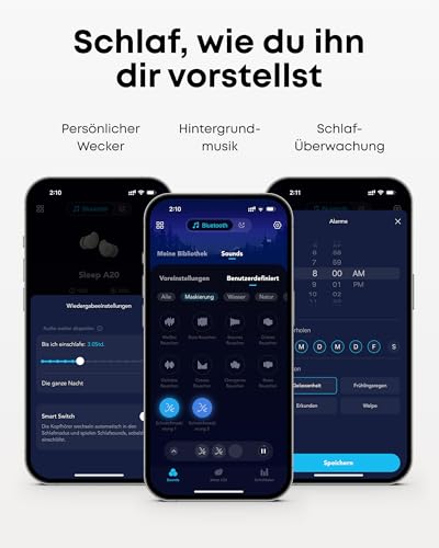 soundcore Schlafkopfhörer Sleep A20 Earbuds von Anker, Geräuschblockierung, Seitenschläfer, 80h Wiedergabe, Schlaf-Analyse, personalisierbare Weckfunktion, Bequemes flaches Design