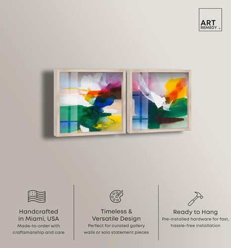 Art moderne pour salon solution murale Rainbow Melt Set ensemble shadowbox cadre blond - 2