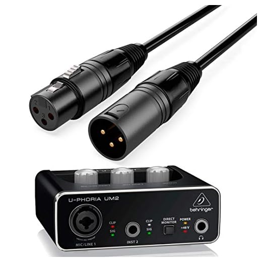 Behringer Interface Audio UM2 U-Phoria + Cable Premium XLR Macho/XLR Hembra 1.5 Metros