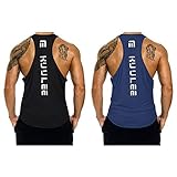 Kuulee Herren Tank Top Stringer Fitness Sportshirt Schnell Trocknende Funktionelle Trainingsshirt Muskelshirt für Training Gym Fitness & Bodybuilding Schwarz+Dunkelblau 2PCS XXL
