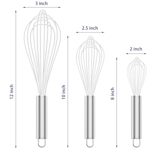 Image of OYV White Silicone Whisk, Professional Whisks For Cooking Non-Scratch, Stainless Steel & Silicone Wisk, Plastic Rubber Whisk Tool For Nonstick Cookware Pans, BPA free, Silicon Wisks Set of 3