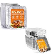 30 Pack Aluminum Foil Pans 9x13 Disposable bundle with 20 Pack 8"x8" Square Baking Pans with lids