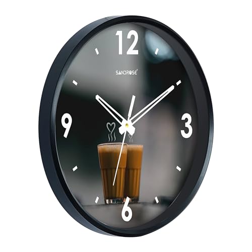 Image of SANDROSE Plastc Chai Tea Printed Analog Wall Clock for Living Room Stylish with Glass for Home, Clock for Bedroom Stylish, Hall, Kitchen, Office (Multicolour, 10 inch, 24 cm x 24 cm x 4.5 cm)
