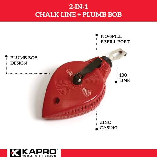 Kapro Layout de zinco resistente e linha de giz de marcação, design de bob de prumo com linha de 30