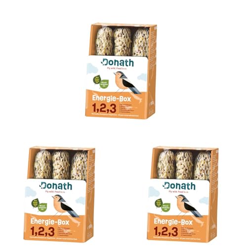 Donath Energie-Box 1,2,3-3 Nusstangen (3 x 120g) - traditionell in feinstes Rinderfett getaucht - Ganzjahres Wildvogelfutter mit kraftspendendem Fett - aus unserer Manufaktur in Süddeutschland