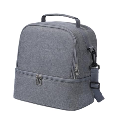 Jiswhisker 保冷ランチバッグ、大人用ランチボックス、トップハンドル、二段ランチボックス、バックパッキング用トートバッグ、, グレー