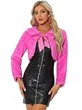 Allegra K Women's Faux Fur Bolero Shrug Crop Jacket Evening Bow Tie Front Fluffy Coat Medium Hot Pink