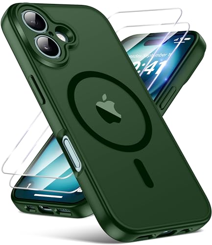 Image of FLLAO Magnetic for iPhone 16 Case with 2 HD Screen Protector, Green