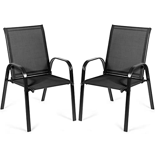 Image of Giantex Set of 2 Patio Chairs, Outdoor Camping Chairs with Breathable Fabric, 2 Piece Garden Chairs with Armrest High Backrest for Garden Patio Pool Beach Yard Space Saving, Black