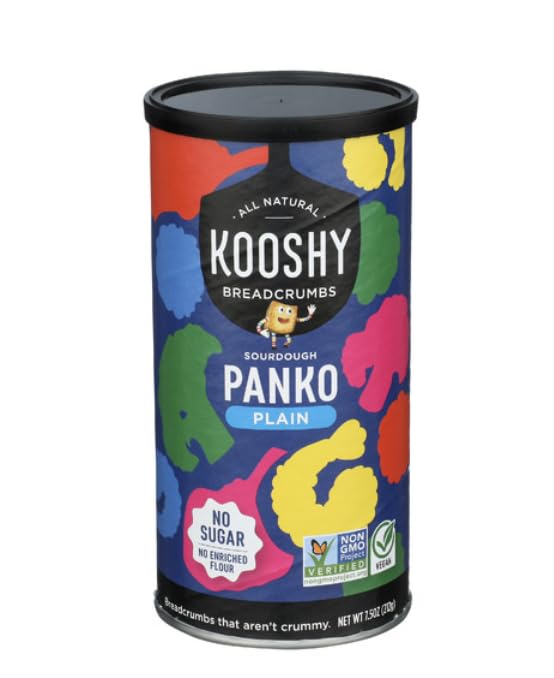 Kooshy Plain Breadcrumbs Sourdough Panko, All Natural, No Sugar, No enriched flour, Non-GMO, Vegan, Healthy Ingredients for a Healthy Lifestyle, 7.5 oz (7.5 oz, 2, Count)