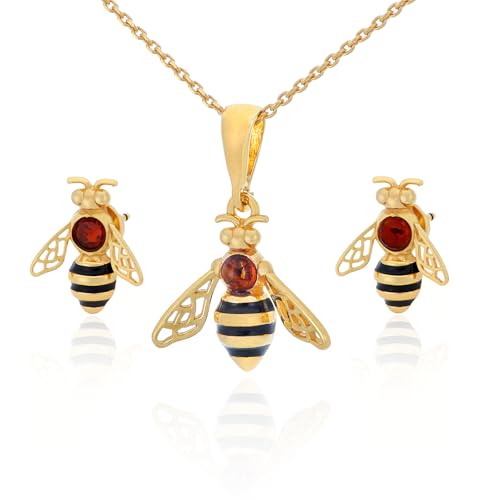 Conjunto de joyas de abejas para lucir en cenas de gala con ámbar multicolor y plata dorada
