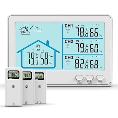 Indoor Outdoor Thermometer Wireless, 5 Inch Display Digital Hygrometer Thermometer Temperature Humidity Monitor with 328ft Range Sensor and Weather Station