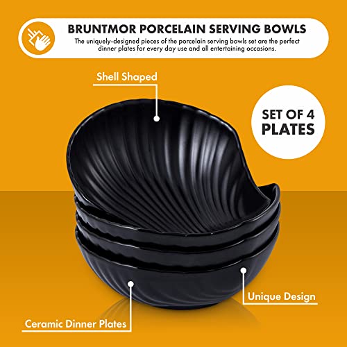 Bruntmor Matte Glazed 7" Ceramic Shell Shaped Dinner Plates, For Appetizer Or Desserts, Dinner Plates, Buffet Plates Set Of 4, Black #TOP2