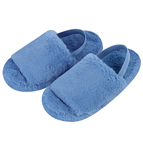 Snoozies Pedicure Slipper Slides for Women - Cute, Fluffy Indoor House Slippers for Women with Back Strap and Non-Skid Sole - Ladies Spa Sandals