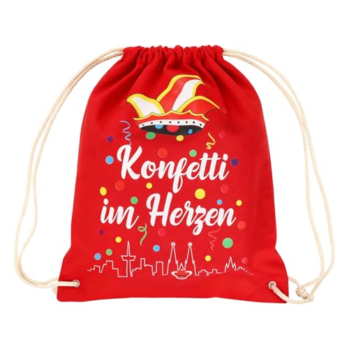 DPKOW Rote Tasche Köln Turnbeutel Rucksack Mädchen Jung Damen Herren Kölner Karneval Accessoires Kostüm Fasching, Karneval Köln Tasche Kölsche Geschenke - Konfetti im Herzen