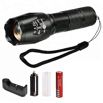 Shuang You 5 Modes Rechargeable Ultra Bright Cree Led Torch Light Water Resistant High Power with Adjustable Focus & Recharging Kit for Outdoor (Black)